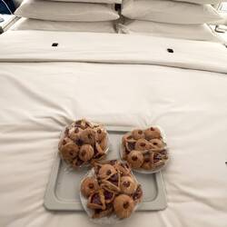 Who knew chocolates AND hamantaschen on our pillow at night.