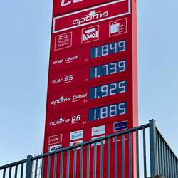 Gas prices per liter (about US $7.69 per gallon for regular).