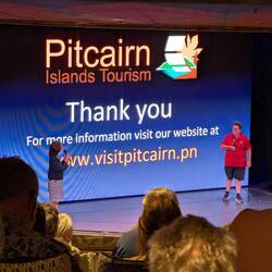 A descendant of Fletcher Christian (the head mutineer) giving a talk on life on Pitcairn