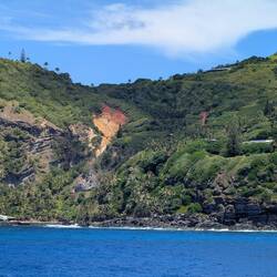 This is Bounty Bay, where the HMS Bounty was burned and pieces still remain underwater.