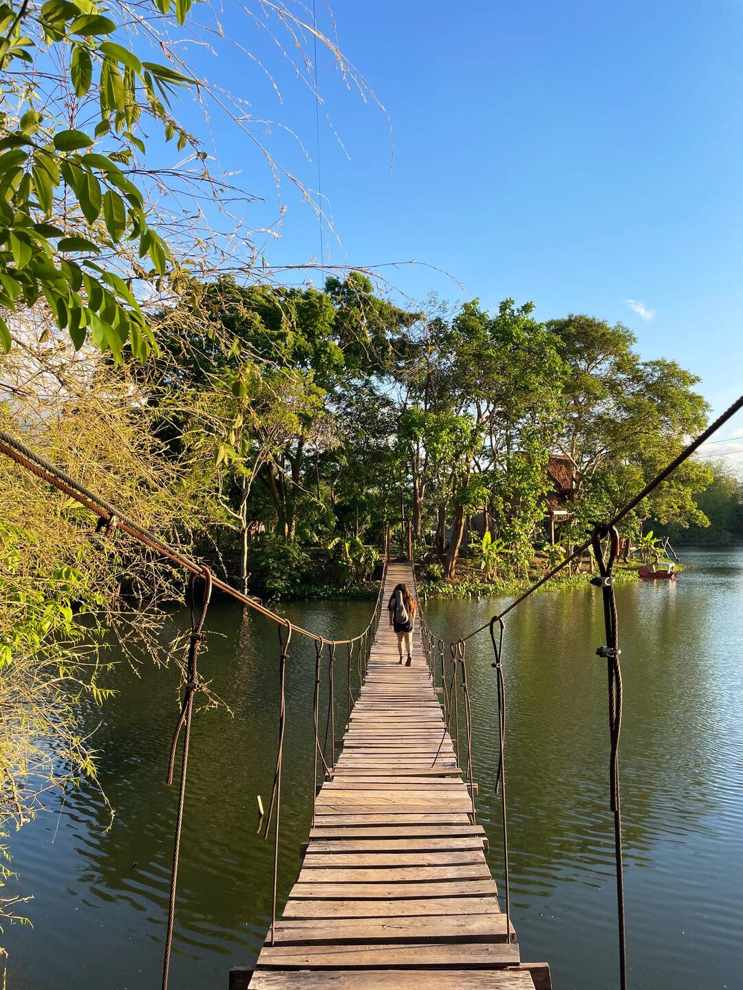 You have to cross a foot bridge to get to the island