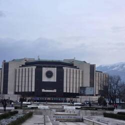 Communist cultural centre flanked by Vitoshi mountain