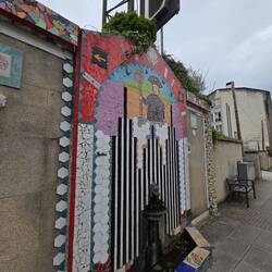 Here is a fountain made from repurposed materials.