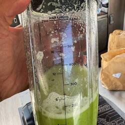 Stangensellerie mit 3 Datteln und Eiswürfel gemixt 🤤