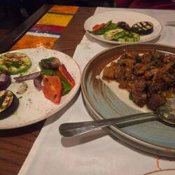 Veal head and tripe stew saved grilled vegetables