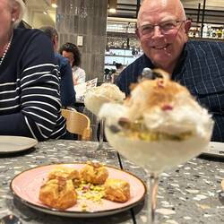 Desert - rice pudding topped with fairy floss.