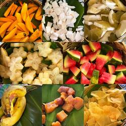 Mango, coconut, grapefruit, starfruit, watermelon, bananas, tapioca, and breadfruit chips