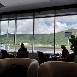 Looking through the window - Cairns tropical landscape seen from the Qantas lounge