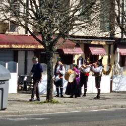 Two drummers and two gaita players roaming the streets for the festival.