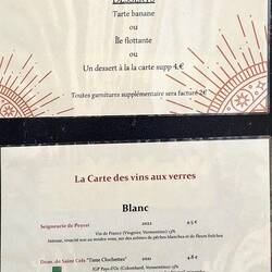Das heutige Menü-Angebot im "L'Assiette d'Anatole" sowie eine Auswahl an regionalem Wein