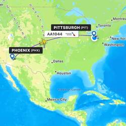 Routing of AA1044 as captured on FlightRadar24.