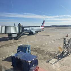 N973AN in OneWorld livery at the gate in PIT.