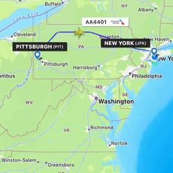 Flightpath of AA4401 as captured on FlightRadar24.