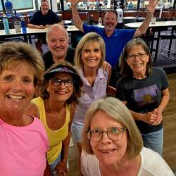 The six sibs plus Ron. Tom couldn't bowl (2 weeks into SI Joint fusion surgery recovery)