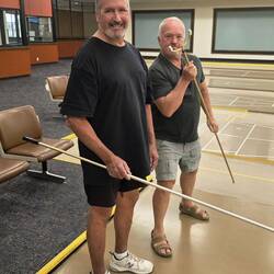 But Tom could play shuffleboard! A good escape from the heat.