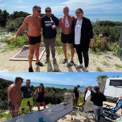 ..die Betreiber vom P4n Stellplatz (Harry u.seine Frau) begrüßen uns🩵lich u.kommen zum Gratulieren🥂