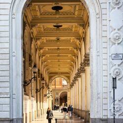 Portico at Piazza Minghetti — Bologna, Italy.