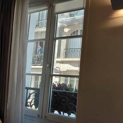 View out our bedroom window - the guy on the balcony was having a cigarette