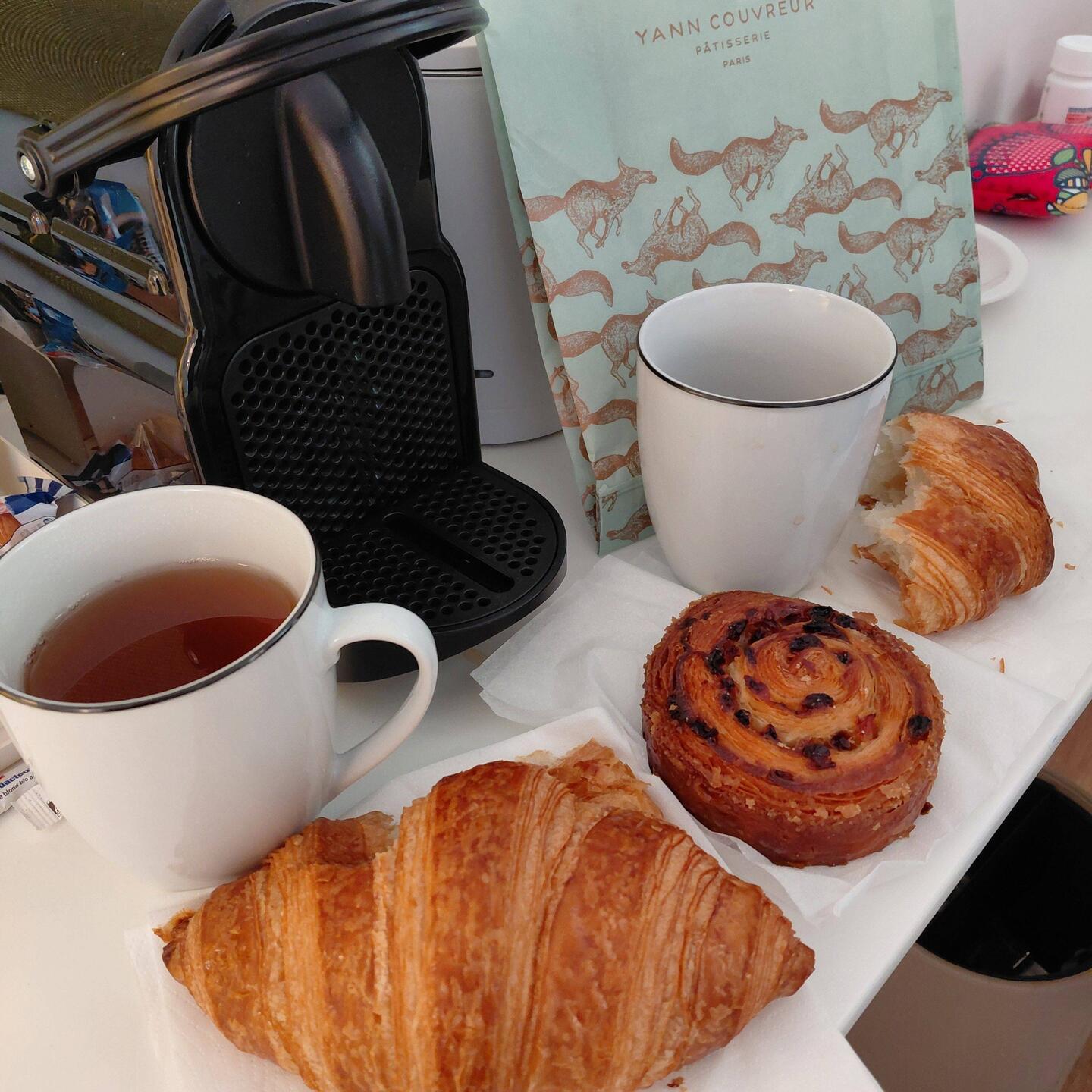Croissants and a Pain de raison, in keeping with tradition on our first morning in Paris