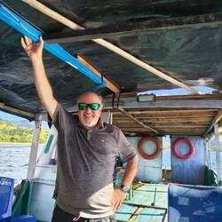 On the boat to see the dragons.