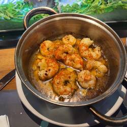 My dinner at Mercat de la Boqueria: garlic shrimp.