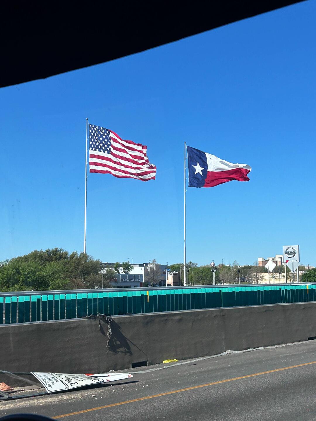 We saw tons of flags on the drive-in. Boy they love that Texas flag.