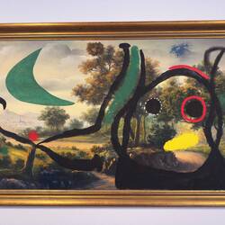 Miro bought landscapes from flea markets and painted his own interpretation above them.