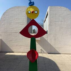 An outdoor sculpture by Joan Miro.