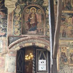 A Madonna icon above this doorway miraculously survived the purge of icons in Ottoman era.