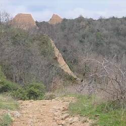 The track , the Pyramids and Melnik town .