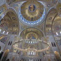 50-60 million mosaics built by 150 Russian artists weighing 320 tons and covering 160,000 feet.