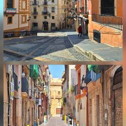 Oben: interessantes Pflaster - Unten: bunte Poller