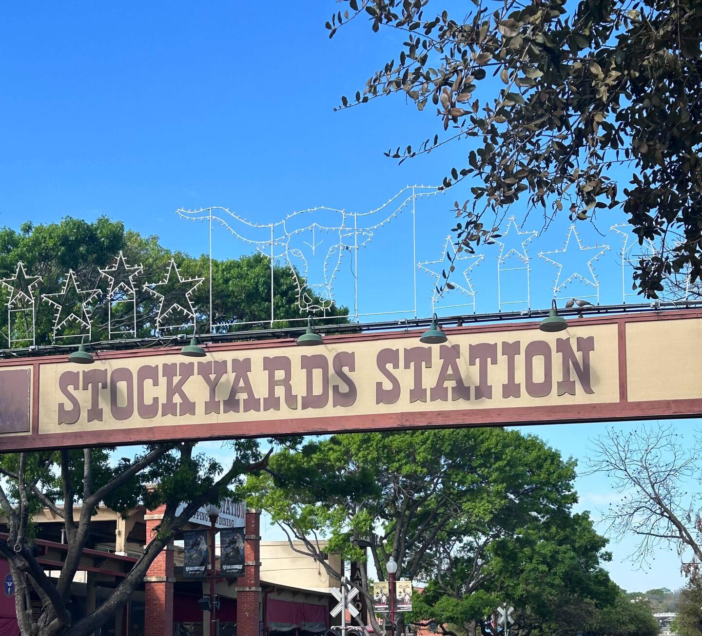 The sign over the road indicating we're at the stockyards