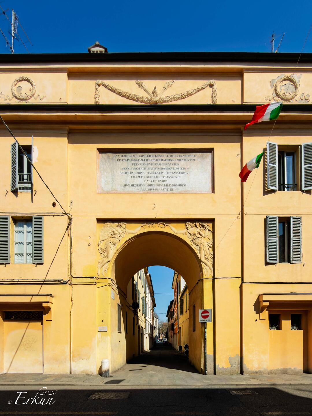 Arco del Follo, a historical gate with a Latin inscription to Napoleon, who visited in 1797.