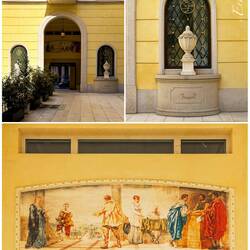 Courtyard and mural at Galleria del Monte — Reggio Emilia, Italy.