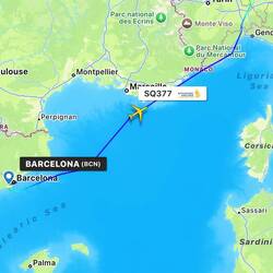 Flight path of SQ377 as recorded on FlightRadar24,