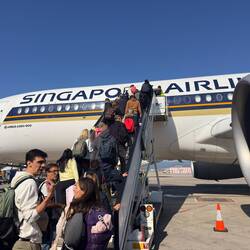 9V-SMJ at the remote bay at BCN waiting to operate as SQ377 to MXP and onwards to SIN.