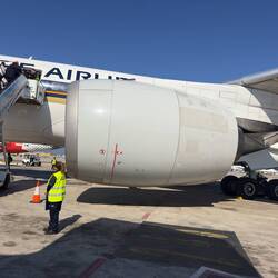 9V-SMJ at the remote bay at BCN waiting to operate as SQ377 to MXP and onwards to SIN.