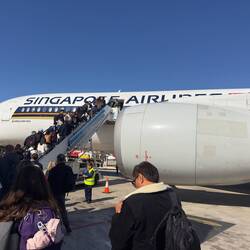 9V-SMJ at the remote bay at BCN waiting to operate as SQ377 to MXP and onwards to SIN.