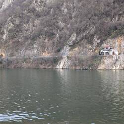 Old signal building with tunnels for the road.