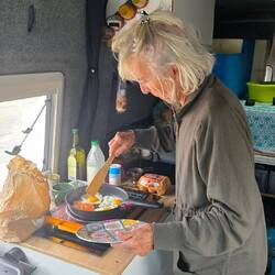 Last breakfast in Sprinti; delicious fried eggs and fresh orange juice