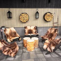 Just outside the entrance of the igloo hotel