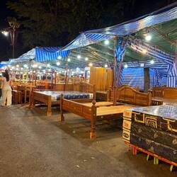 Festival stalls sold goods we’d not expect. Large wooden furniture. White goods. Garden plants...