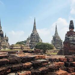 Wat Phra Si Sanphet, 1492. Its three chedis enshrine the ashes of three Ayutthaya kings.