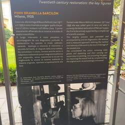 Information board on one of the key preservationists and her contributions to the field.