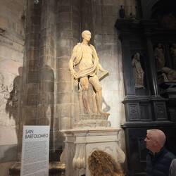 The Atlas Obscura listed statue of St Bartholomew with his flayed skin just before being beheaded.