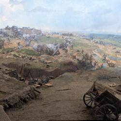 Panorama shows the battle in a 360⁰ round (similar to Gettysburg and other spherical depictions).