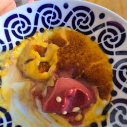 Phil had a crem brulet with homemade cherry sherbet