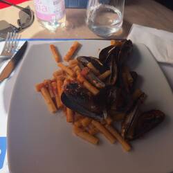 My first course at Ristorante Da Rosa - penne and mussels.