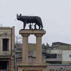 Romulus and Remus statue as we walked into area symbolizes the Roman origin of the Romanian people.